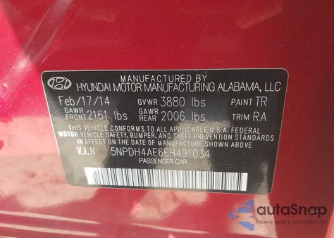 2014 Hyundai Elantra Se из США, поврежденный, VIN 5NPDH4AE6EH491034